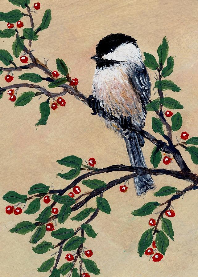 Chickadee Set 13 Bird 2 Detail Print Painting by Kathleen McDermott