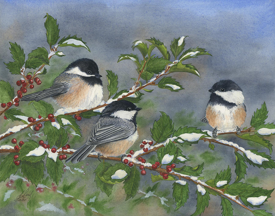 Chickadee Trio Painting by Julie Senf