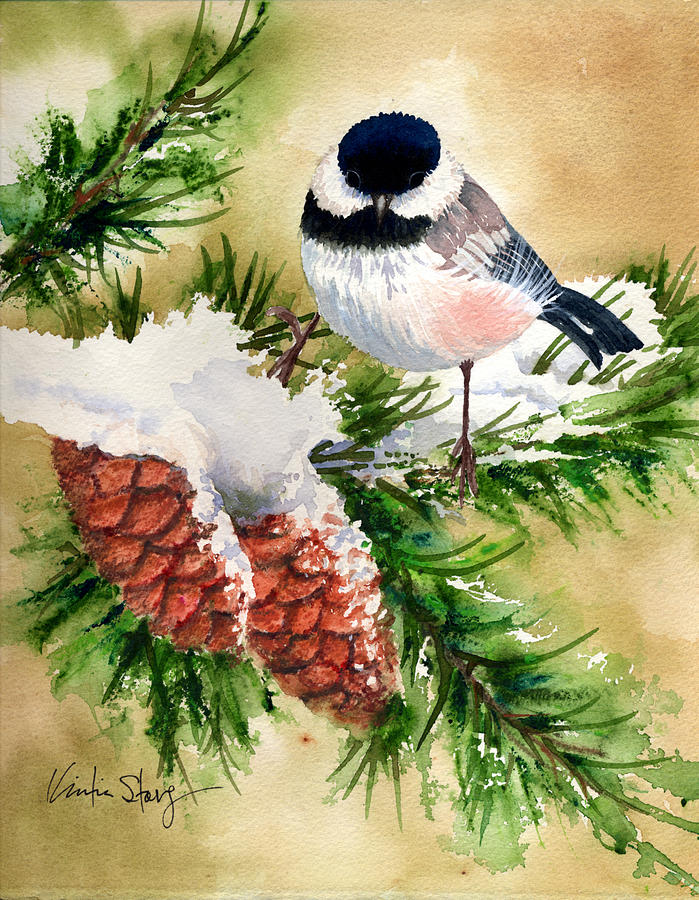 Chickadee Winter Painting by Kristina Storey