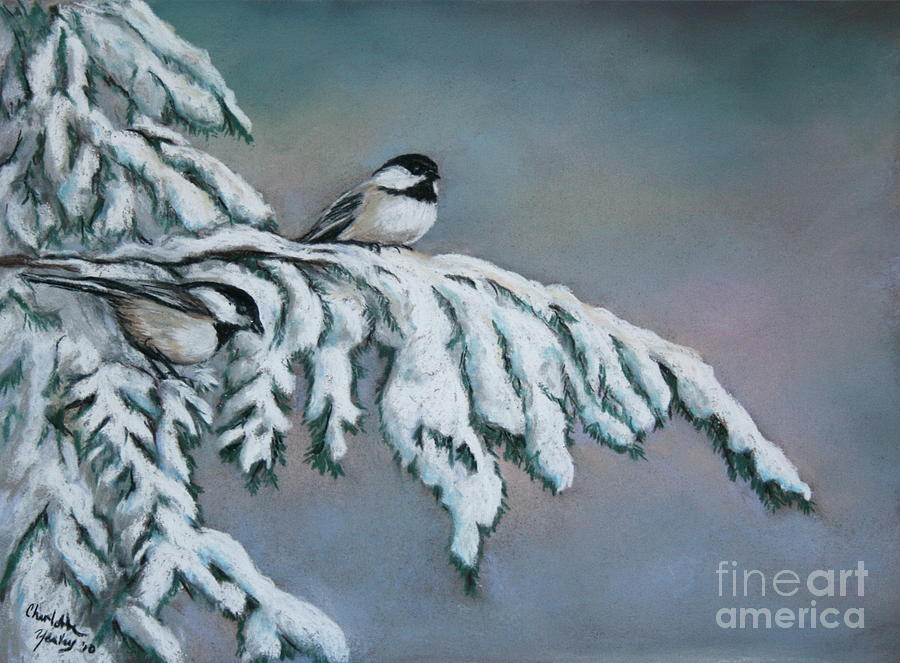 Chickadees in the Snow Painting by Charlotte Yealey