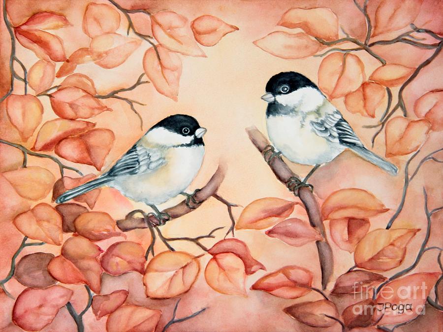 Chickadees Painting by Inese Poga