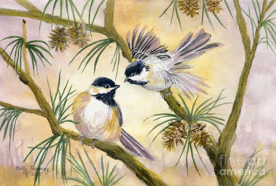 Chickadees Painting by Melly Terpening