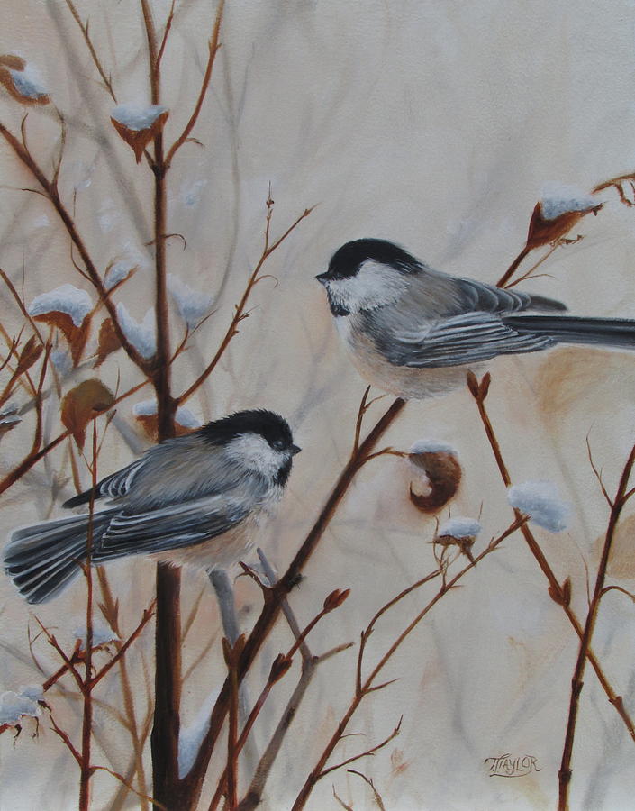 Chickadees Painting by Tammy Taylor