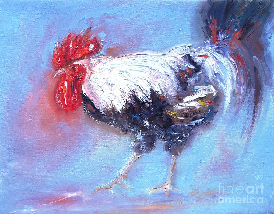 Chicken On Blue  Painting by Mary Cahalan Lee - aka PIXI
