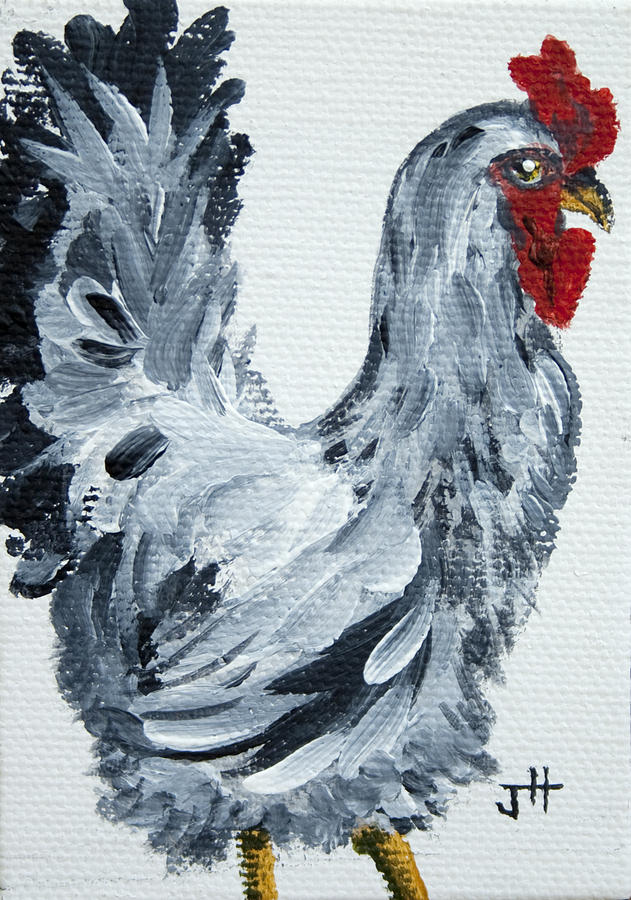 Chicken Stroll rooster painting by Jaime Haney Painting by Jaime Haney