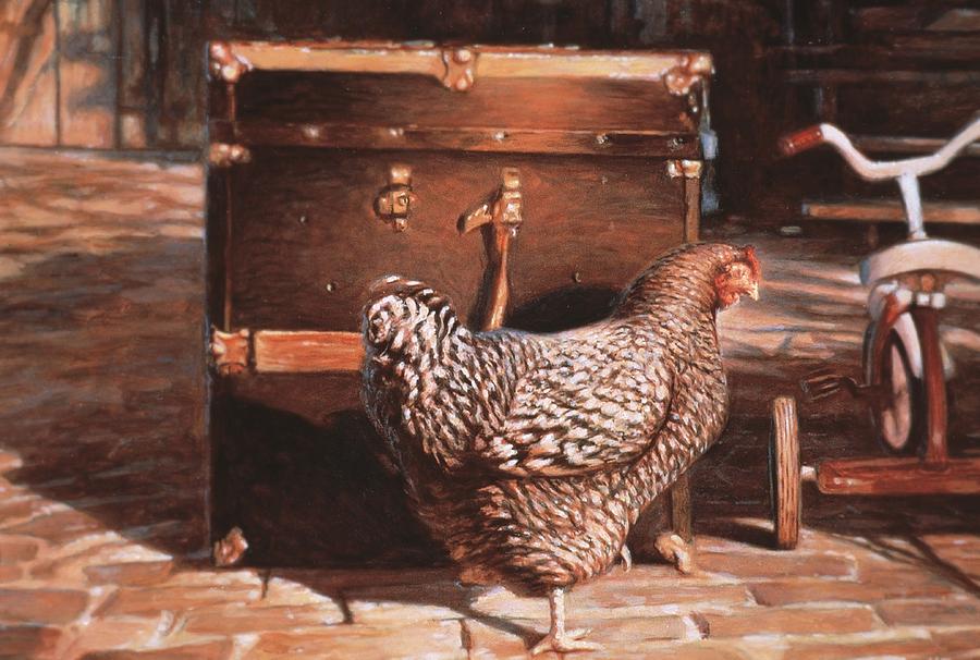 Chicken with trunk Painting by Hans Droog