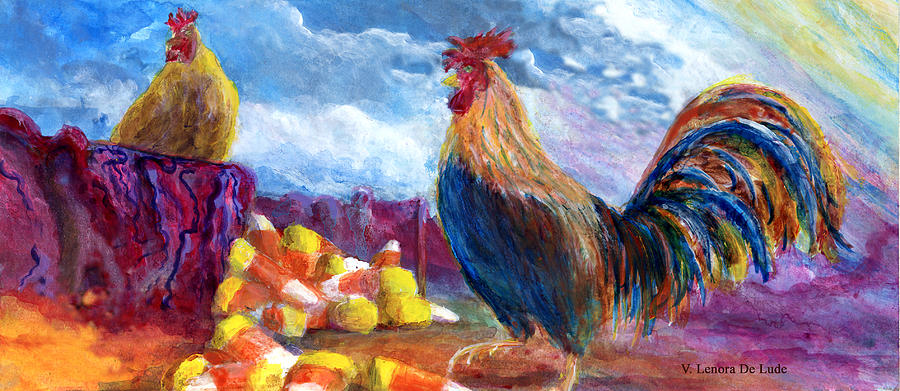 Chickens and Candy Corn Painting by Lenora  De Lude