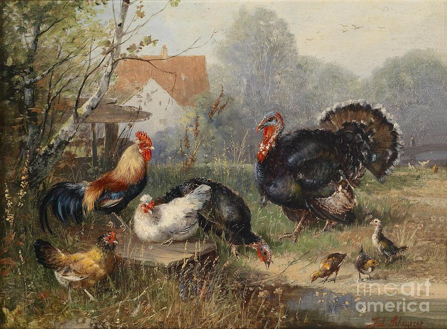Chickens and Turkeys Painting by Thea Recuerdo