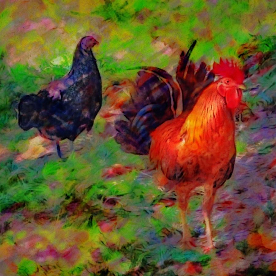 S Chickens at Altona Lagoon - Square Painting by Lyn Voytershark