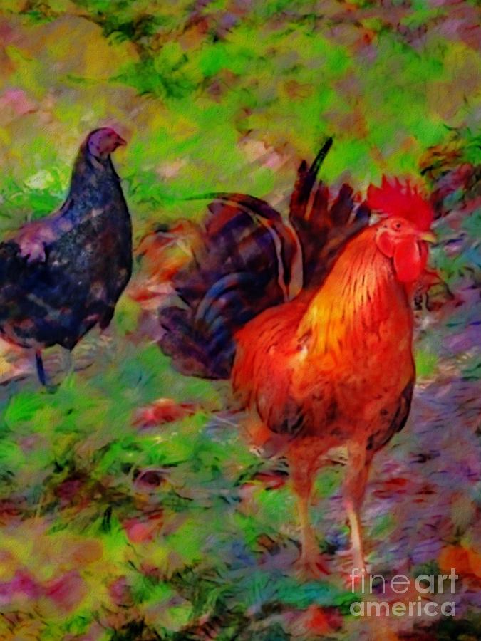V Chickens at Altona Lagoon - Vertical Painting by Lyn Voytershark