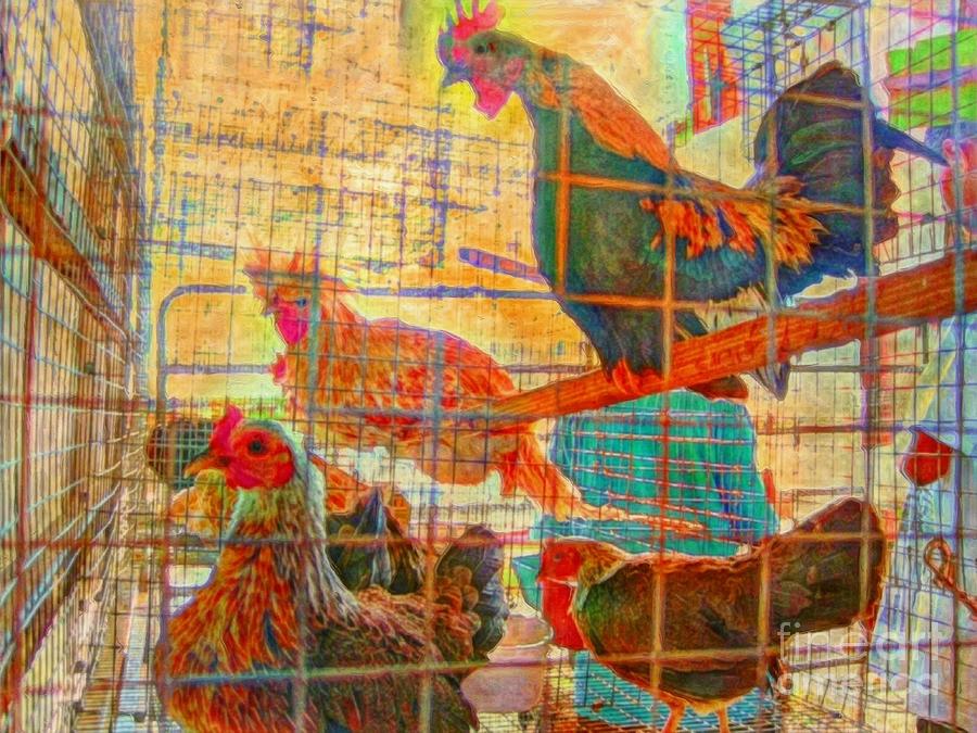 H Chickens at the Ag Fair - Horizontal  Painting by Lyn Voytershark