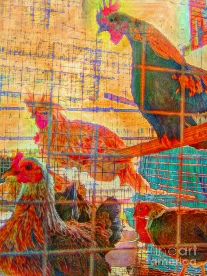 V Chickens at the Ag Fair - Vertical Painting by Lyn Voytershark