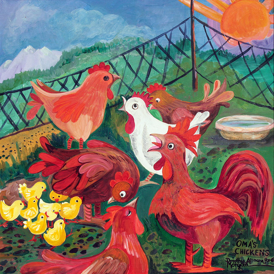 Omas Chickens Painting by Dorothea  Morgan