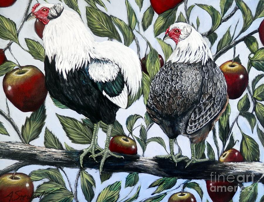 Rooster Painting - Chickens In An Apple Tree by Amanda Hukill