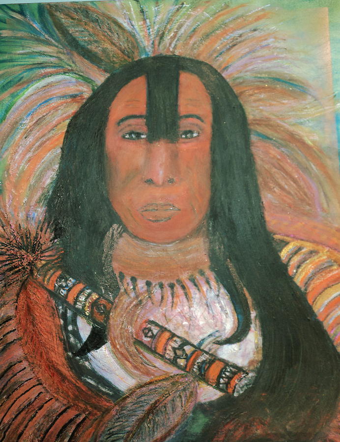 Feather Painting - Chief from the Blood Tribe by Anne-Elizabeth Whiteway