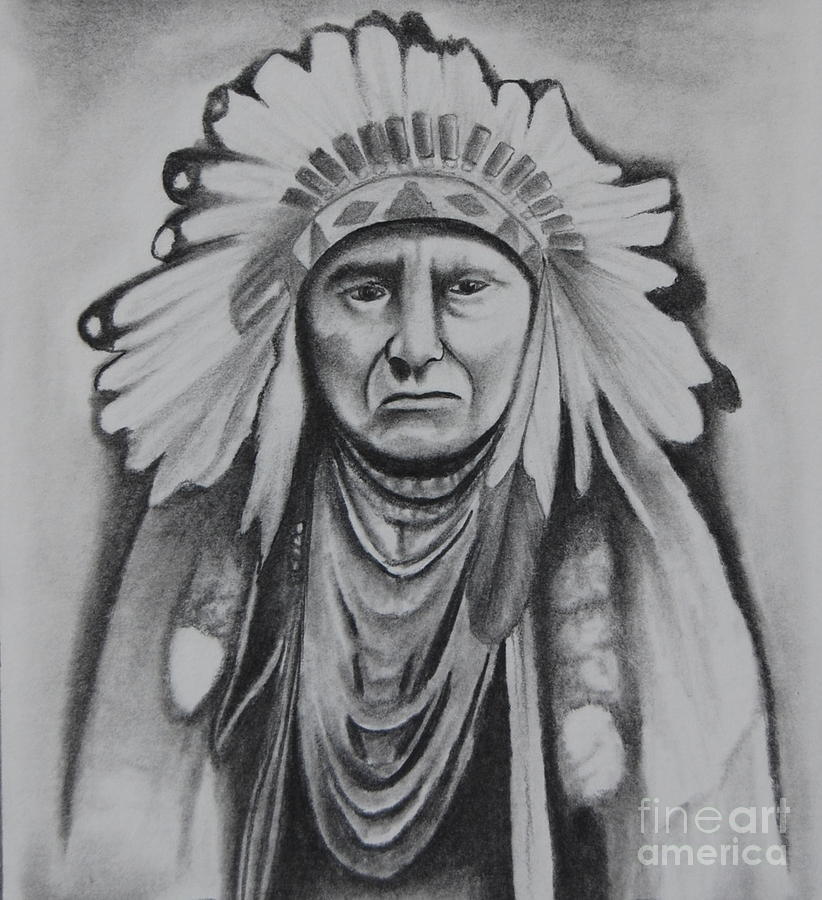 Portrait Drawing - Chief Joseph by Photos by Staci Art by Douglas