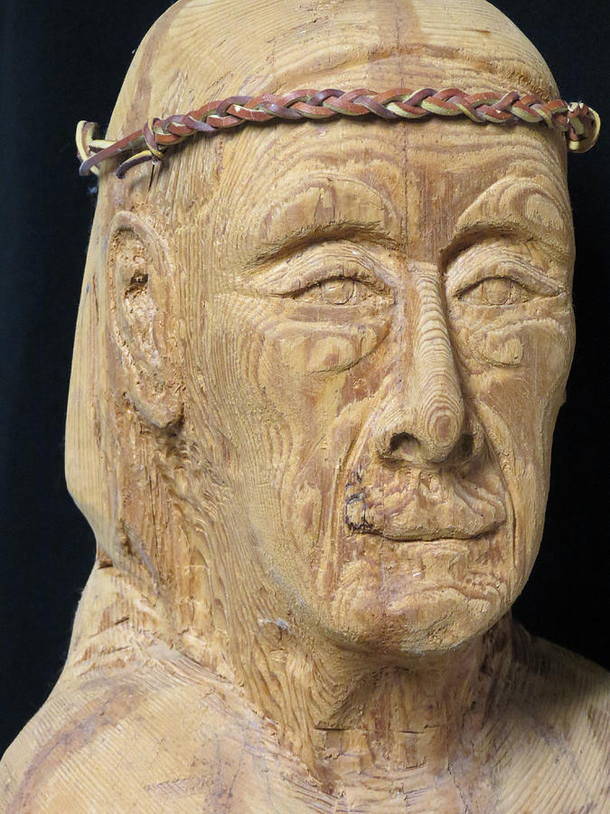Wood Carving Sculpture - Chief by Julie Turner