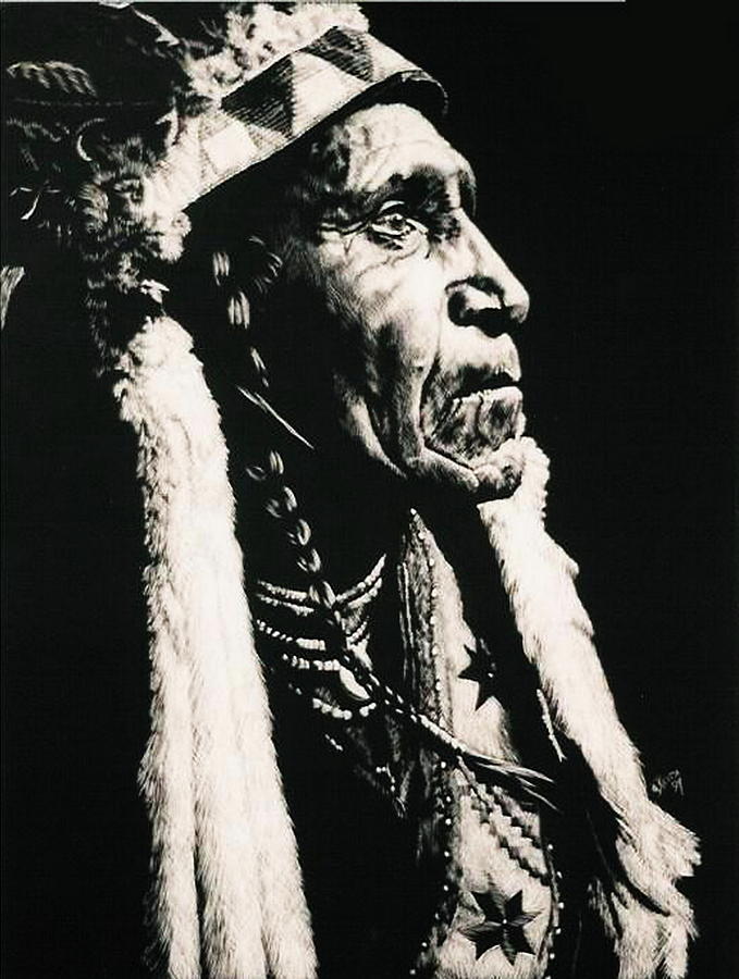 Portrait Drawing - Chief Raven Blanket by Barbara Keith