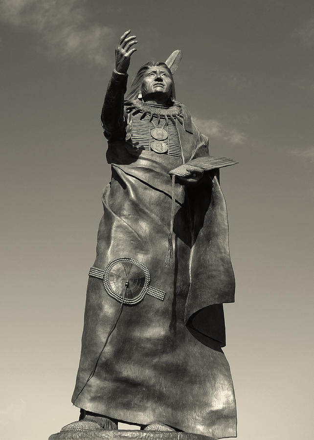 Chief Standing Bear Statue in Black and White  Photograph by Ann Powell