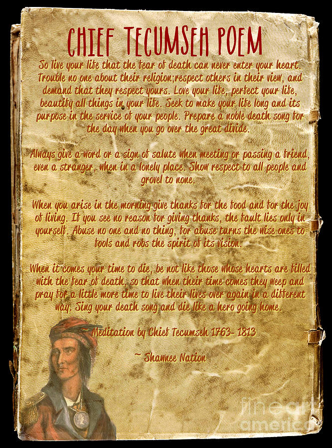 Chief Tecumseh Poem - Live Your Life #1 Mixed Media by Celestial Images