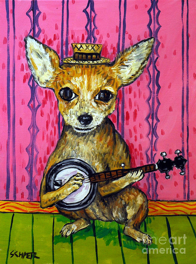 Chihuahua Painting - Chihuahua Dog art PRINT poster gift JSCHMETZ modern folk Banjo by Jay  Schmetz