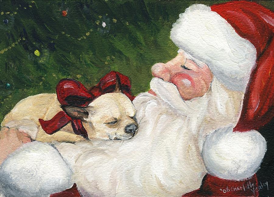 Chihuahuas Cozy Christmas Painting by Charlotte Yealey