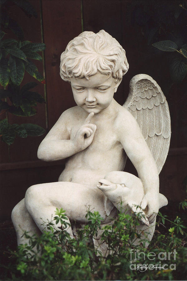 Child Angel Art - Little Boy Angel Art With Dolphin - Angel Child Photography Photograph by Kathy Fornal