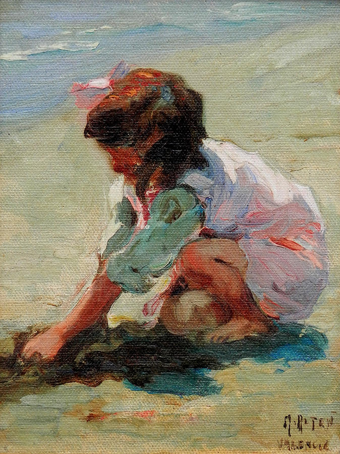 Beach Painting - Child at the Beach Valencia by Mathias Alten