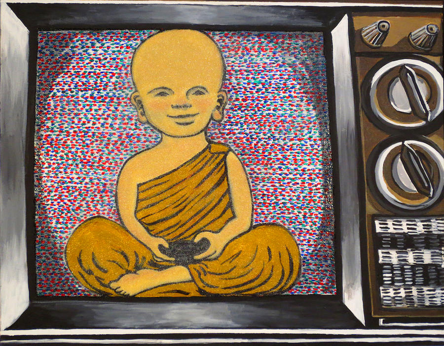 Buddha Painting - Child Buddha in a Television by Nathan Winsor