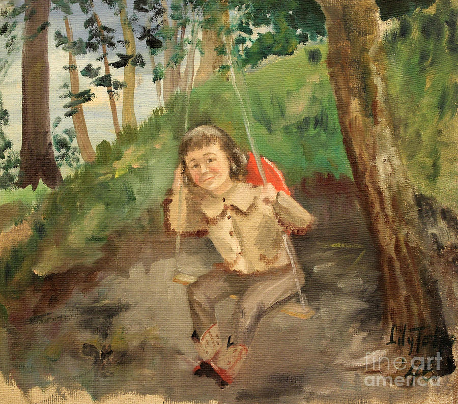 Child on a Swing 1946 Painting by Art By Tolpo Collection