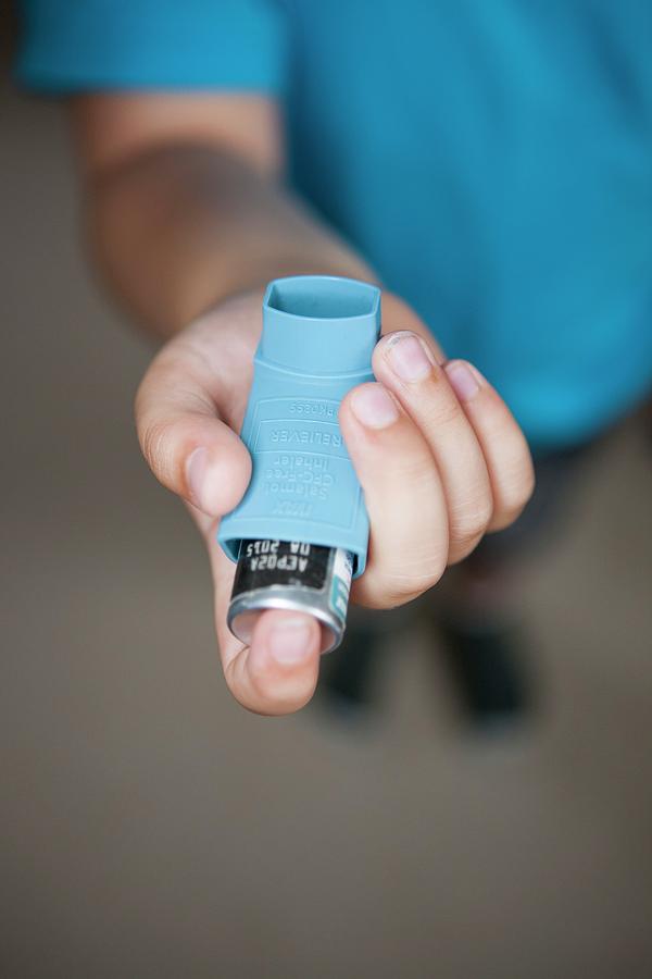Asthma Photograph - Child With Asthma Inhaler by Lewis Houghton/science Photo Library