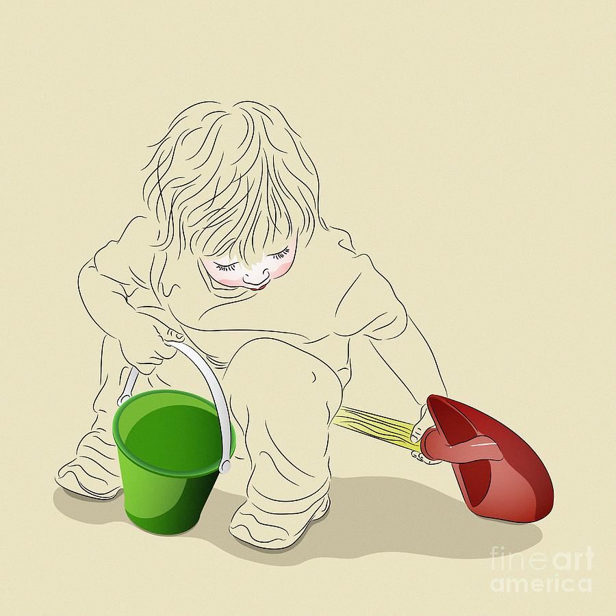 Child With Sand Toys Digital Art by MM Anderson