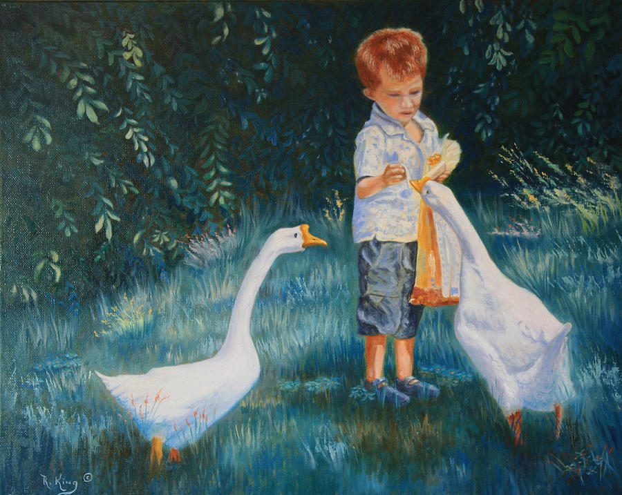 Geese Painting - Childhood Memories by Roena King