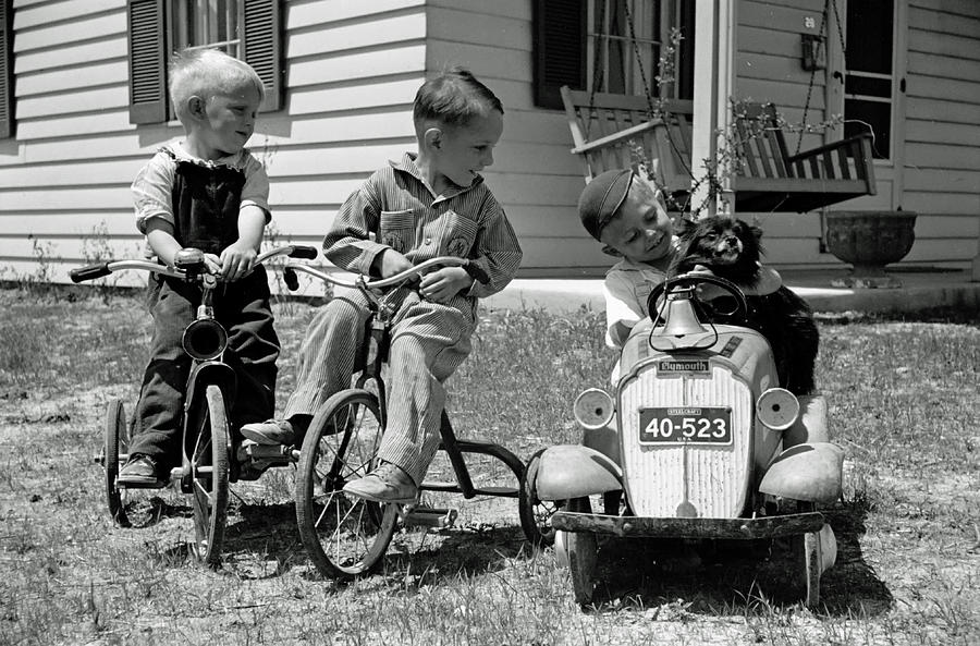 Bicycle Photograph - Children at Play 1937 by Mountain Dreams