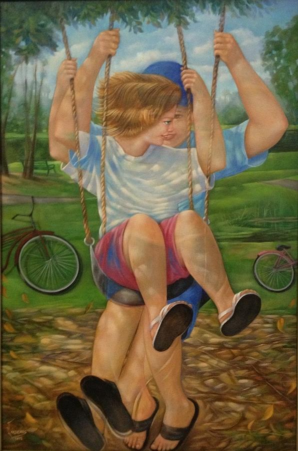 Park Painting - Children at the park by Jorge Cardenas