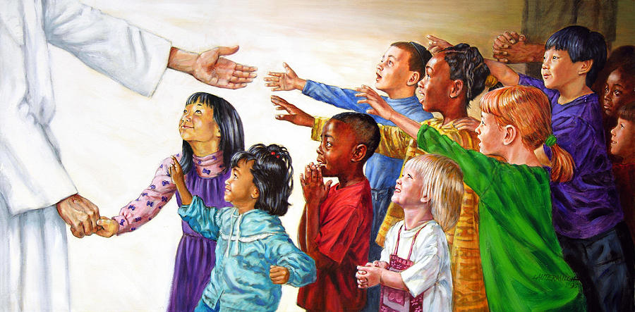 Children Coming to Jesus Painting by John Lautermilch