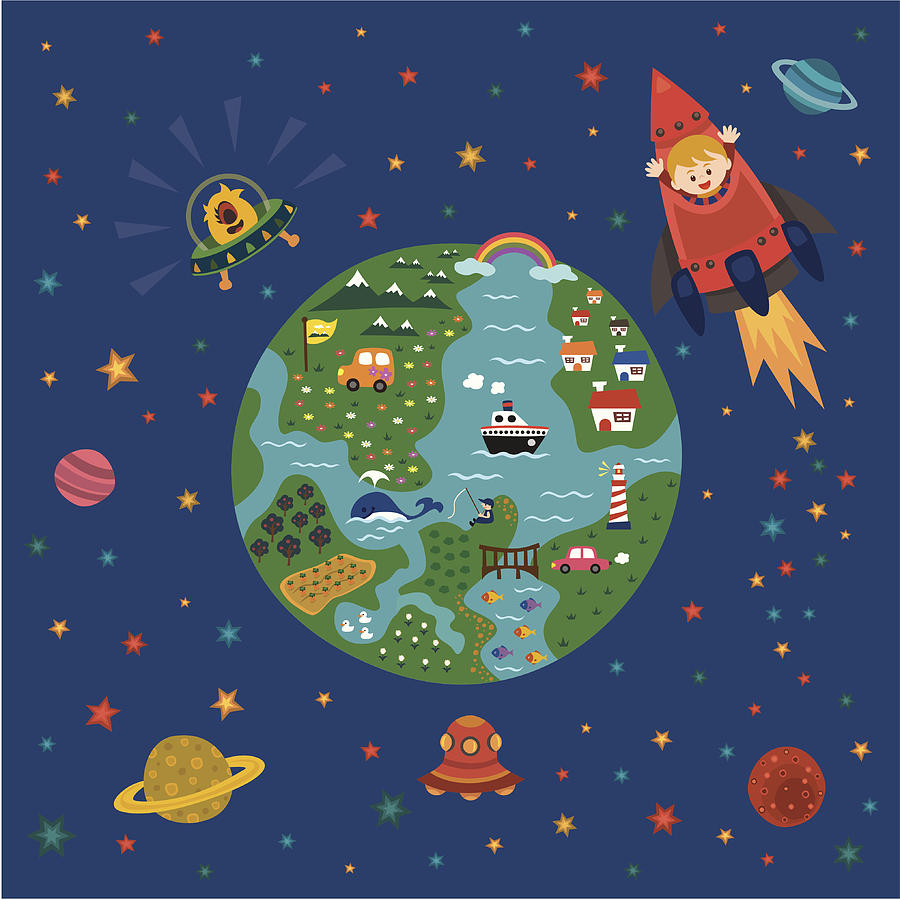 Children Explorer Love  Space And World Drawing by Viviyan