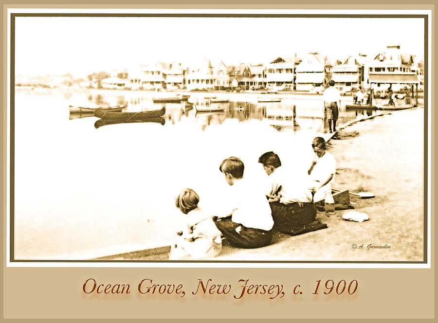 Children Fishing Ocean Grove Nj C 1900 Photograph