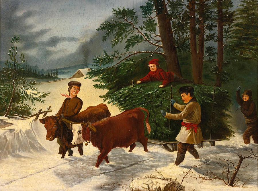 Children Harvesting Christmas Trees Painting by Linton Park