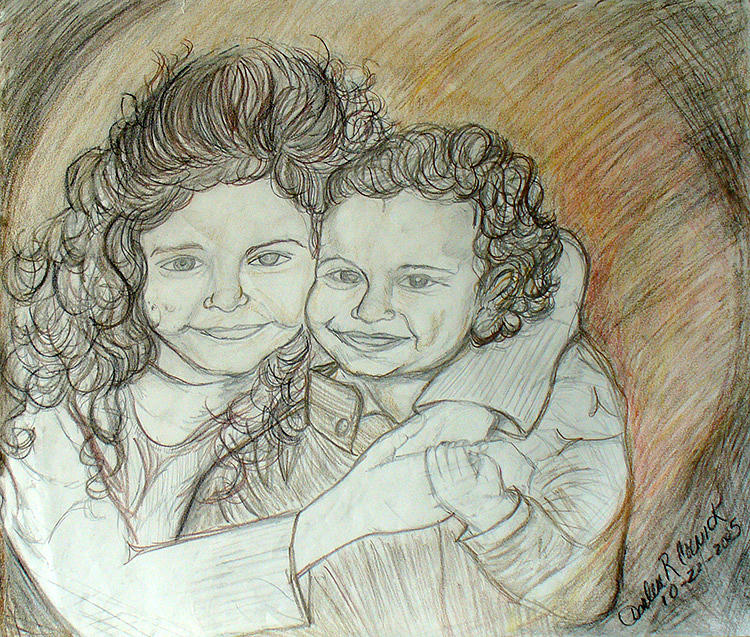 Portrait Drawing - Big Sister  little brother by Darlene Ricks- Parker