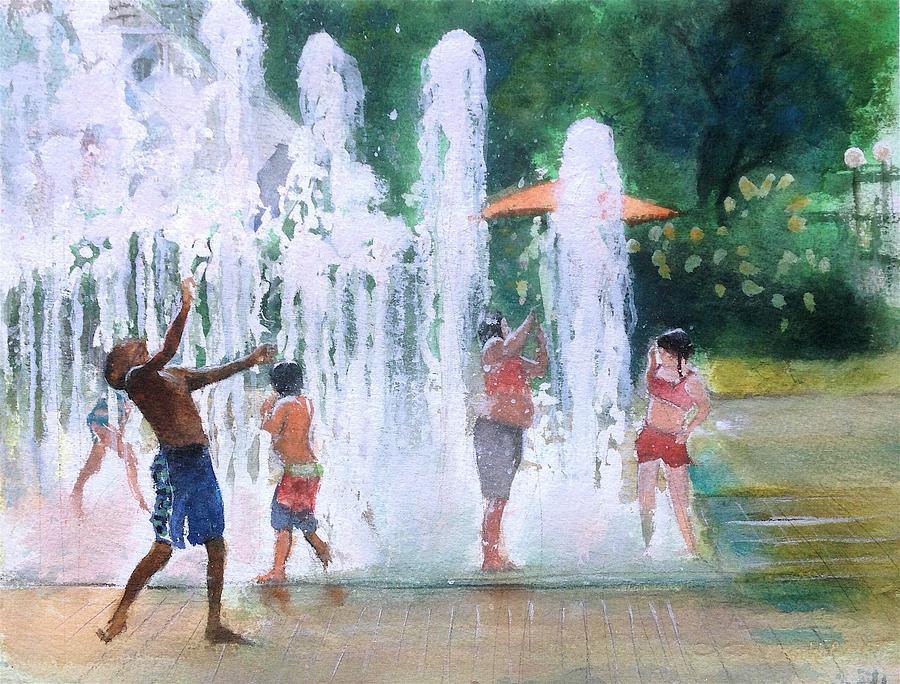 Children in Fountains II Painting by Gregory DeGroat