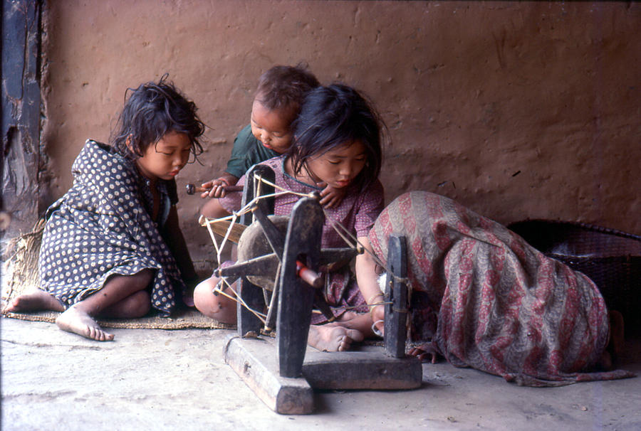 Mountain Photograph - Children Learning To Weave by Serge Seymour