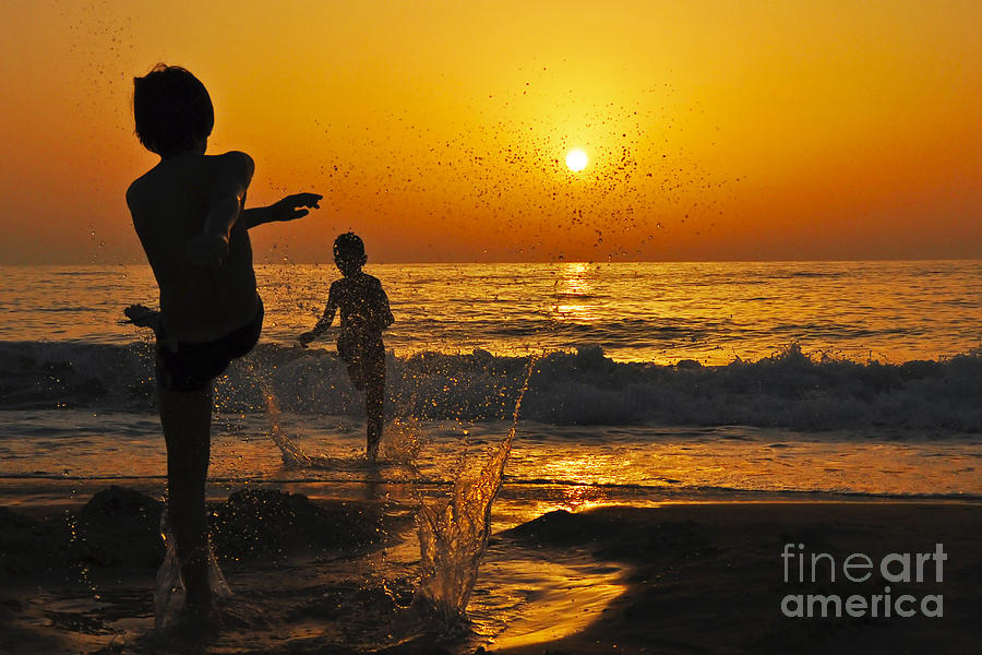 Children on the Beach at sunset Photograph by Judith Katz
