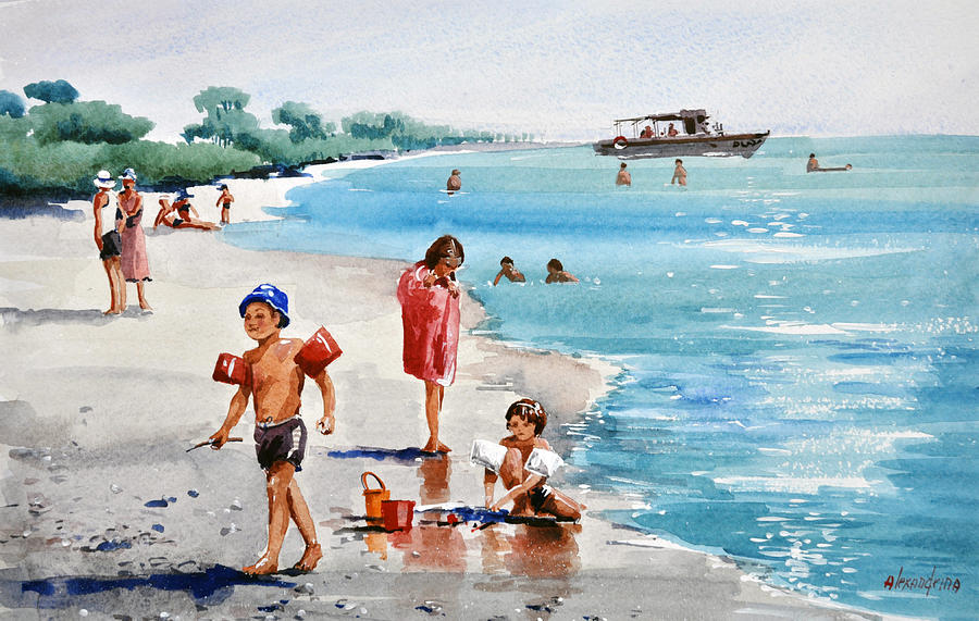 Children on the beach Painting by Irina Alexandrina