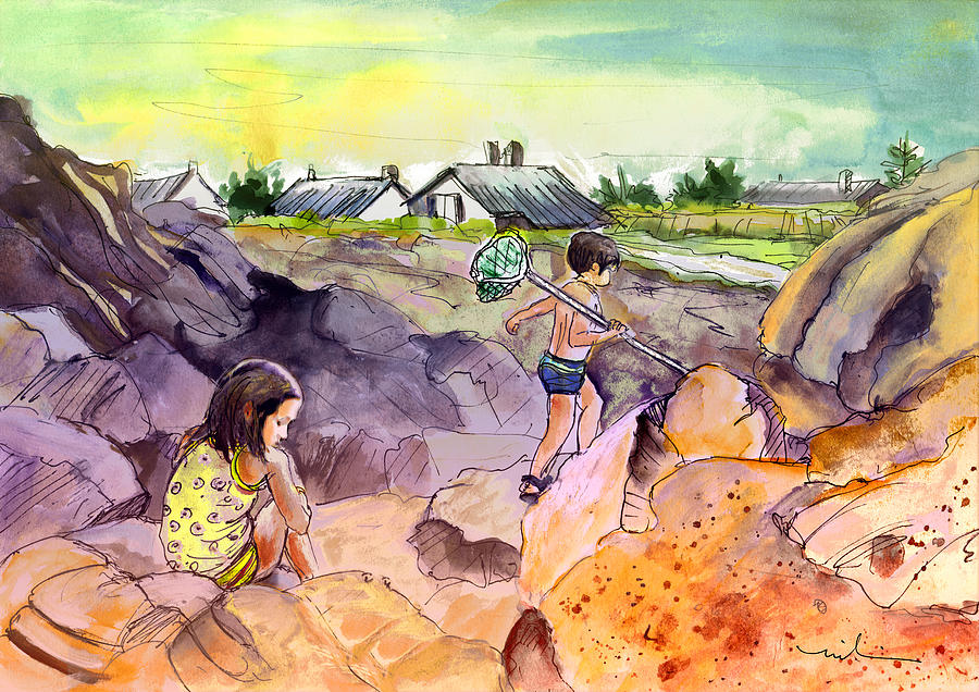 Impressionism Painting - Children on The Rocks in Brittany by Miki De Goodaboom