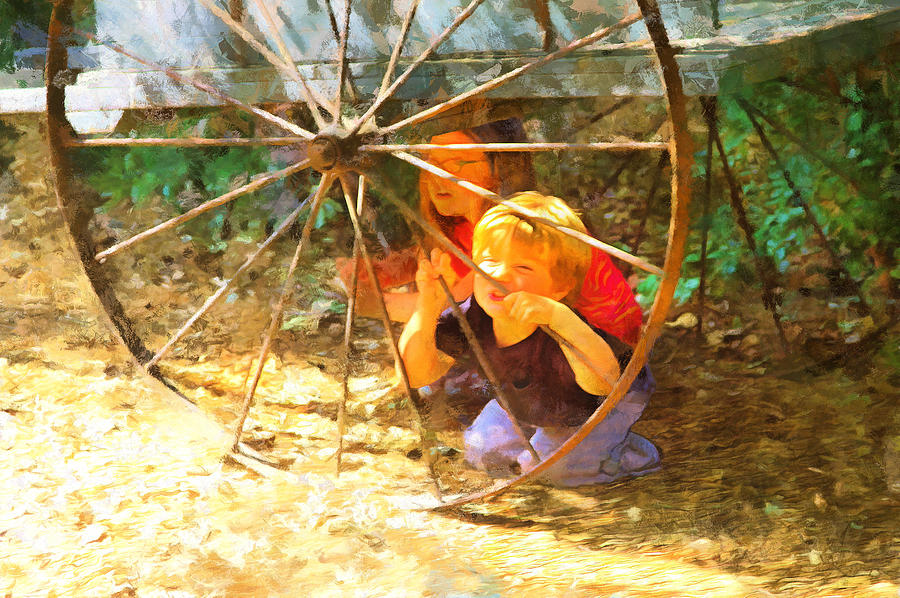 Descanso Gardens Painting - Children Play At Wagon Wheel by Viktor Savchenko