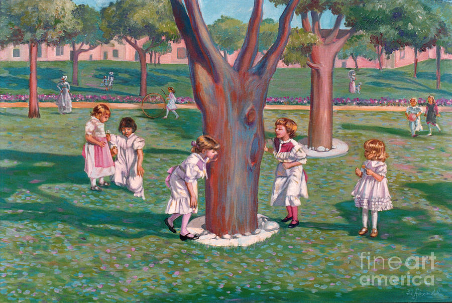 Summer Painting - Children Playing Around A Tree by Dominique Amendola