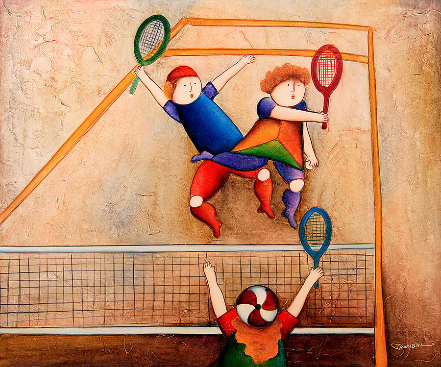 Badminton Painting - Children Playing Badminton  by Unknown