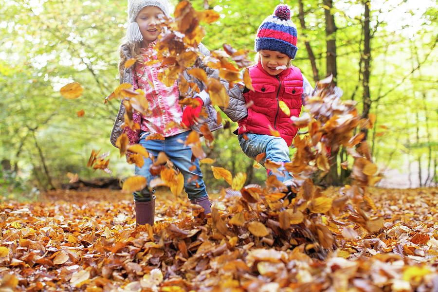 Children Playing In Autumn Leaves Photograph by Science Photo Library