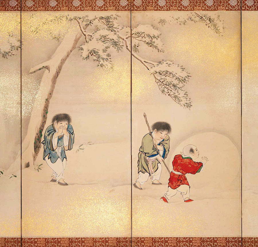 Children Playing in Summer and Winter Painting by Maruyama Oshin